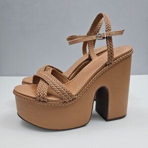NEW Schutz Karima Platform Womens 9.5 Tan Leather Braided Chunky Block Heel 70s